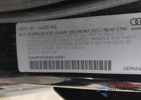 2016 Audi A6 2.0T Premium из США, поврежденный, VIN WAUFFAFC6GN194091